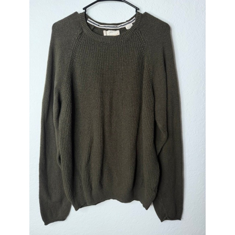 Weatherproof Mens Olive Green Waffle Knit Crew Neck Raglan Sweater Large